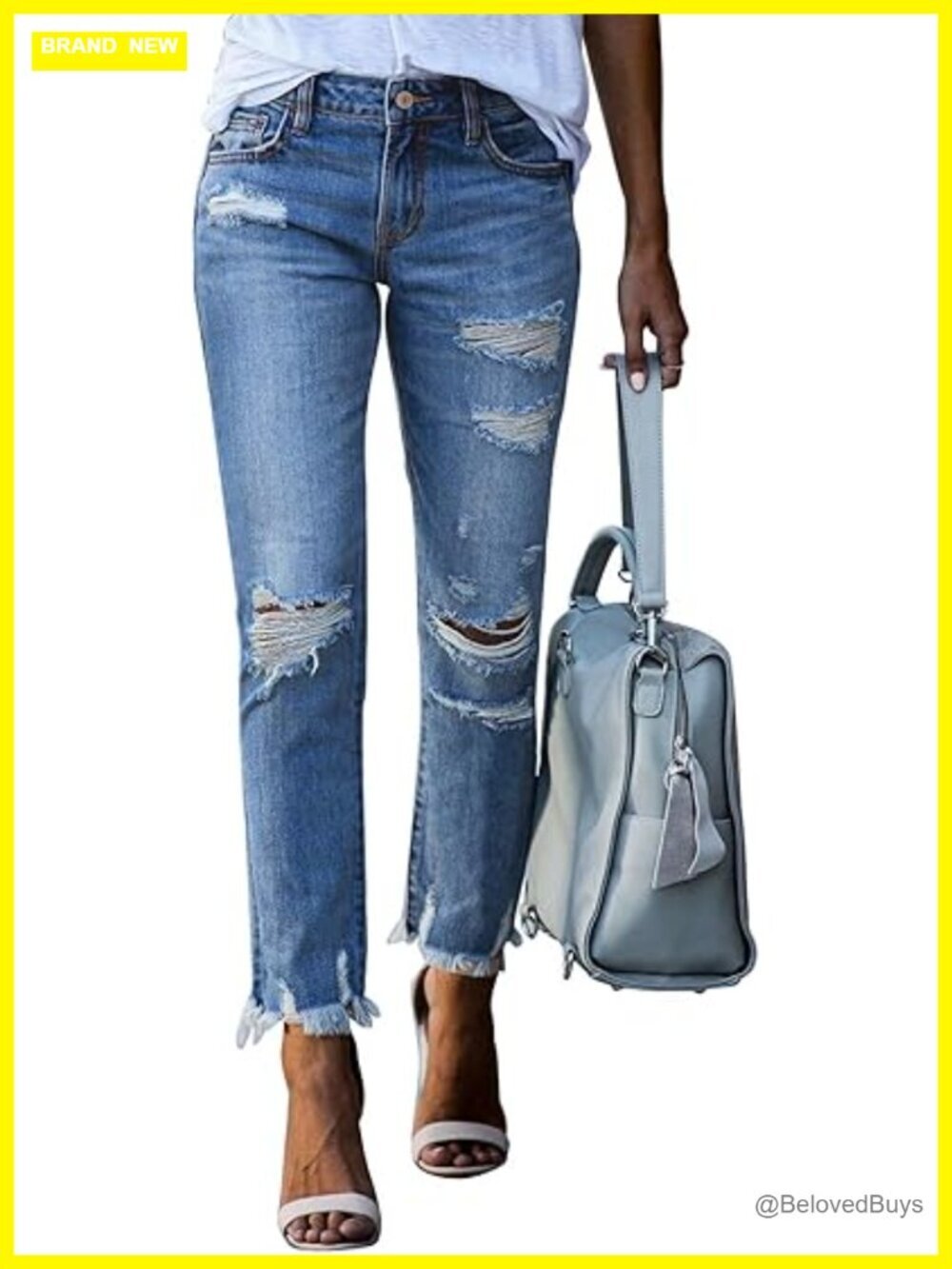 Ripped Jeans Straight Leg Distressed Boyfriend Denim Pants